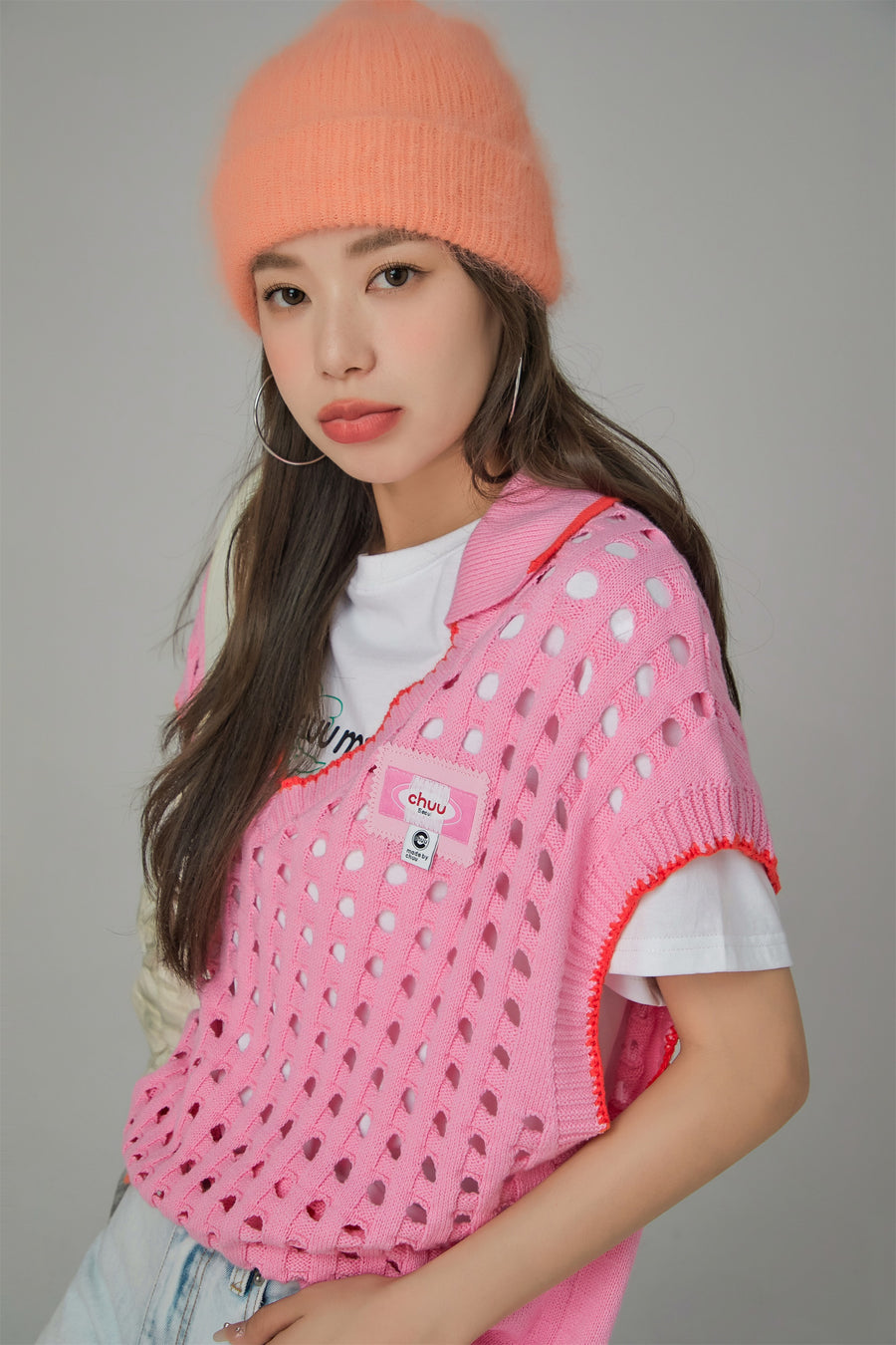 CHUU Ex-Varsity Girl Crochet Vest Sweater