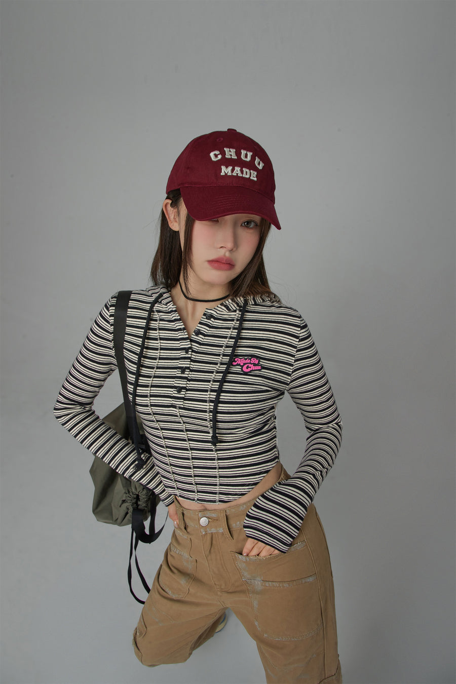 CHUU That Girl Striped Hooded Sweatshirt