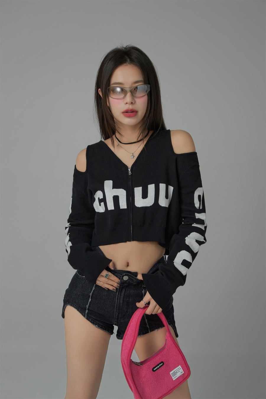 CHUU Shoulder Cut Out Crop Zip-Up