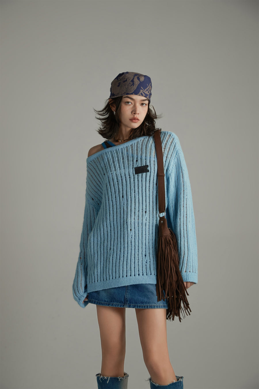 CHUU Ribbed Open Knit Loose Fit Sweater