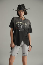 Printed Slit Asymmetrical T-Shirt