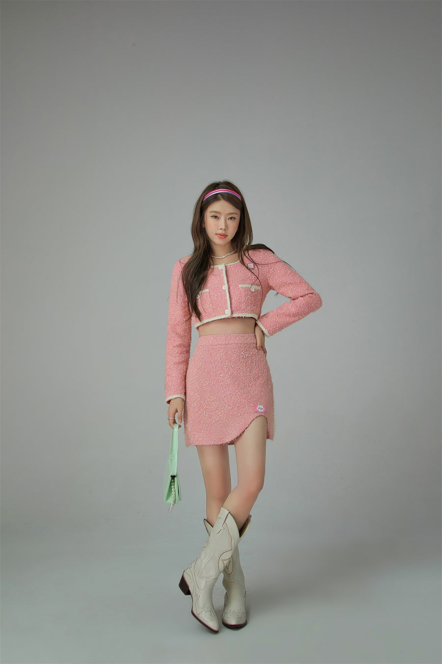 CHUU Pink Tweed Crop Jacket