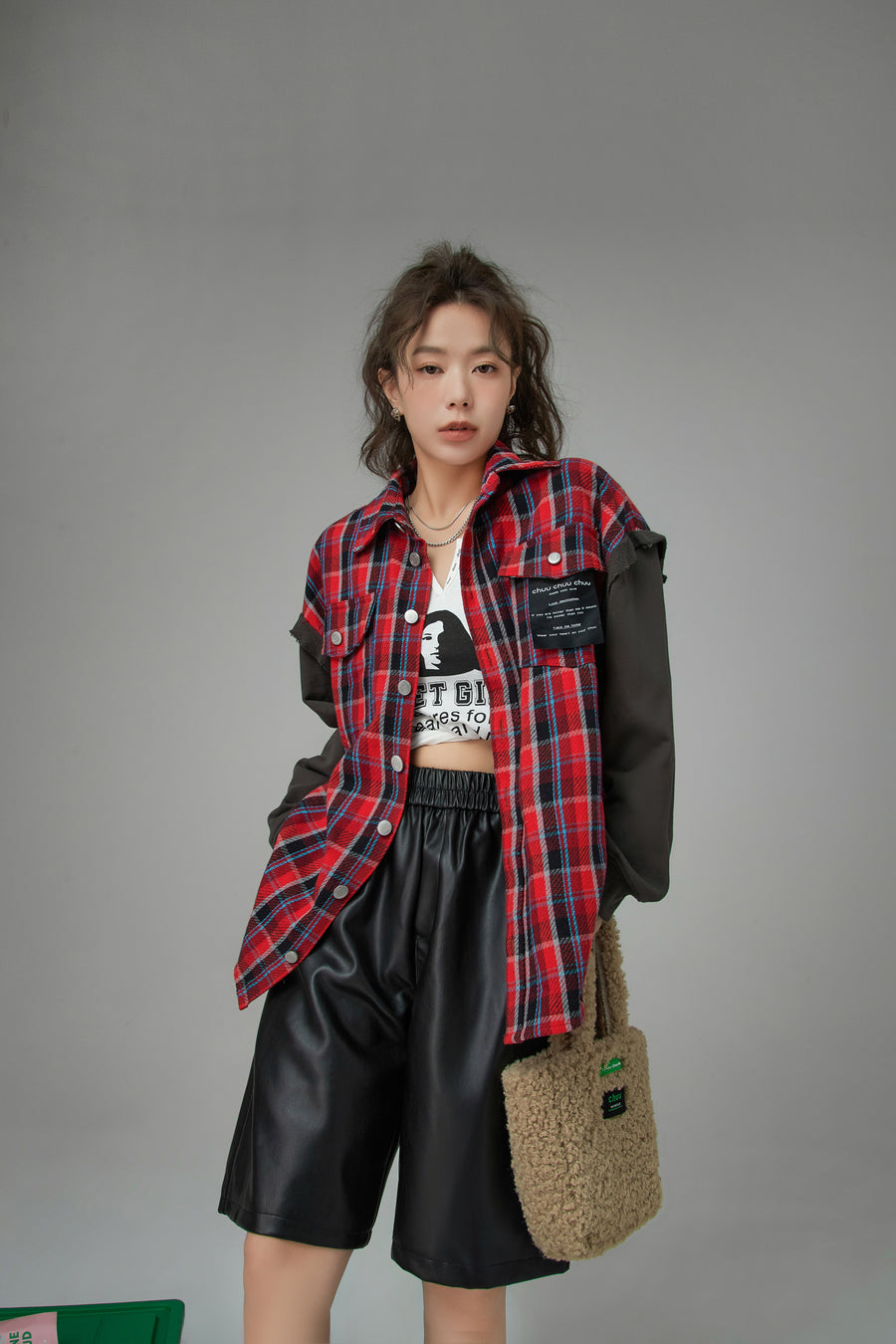 CHUU It Has Been A While Plaid Shacket