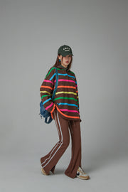 Polo Neck Rainbow Stripes Sweatshirt