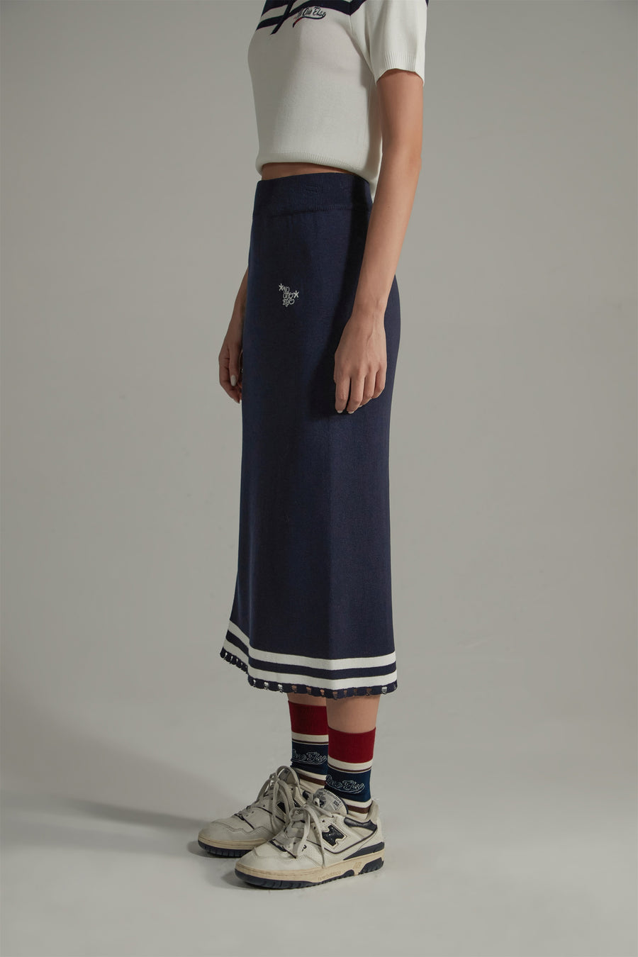 CHUU Striped Split Long Skirt