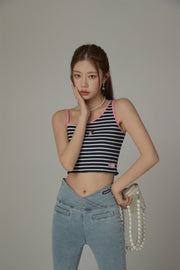 Unbalanced Striped Sleeveless Crop Top