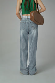 Star Power Ribbed High Waist Straight Jeans