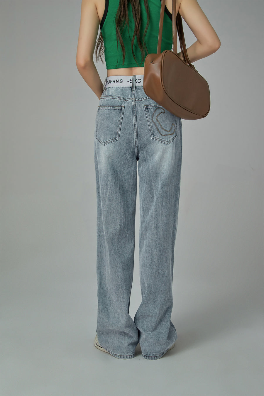 CHUU Star Power Ribbed High Waist Straight Jeans