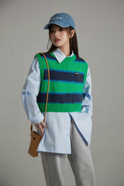 Striped Round-Neck Knit Vest