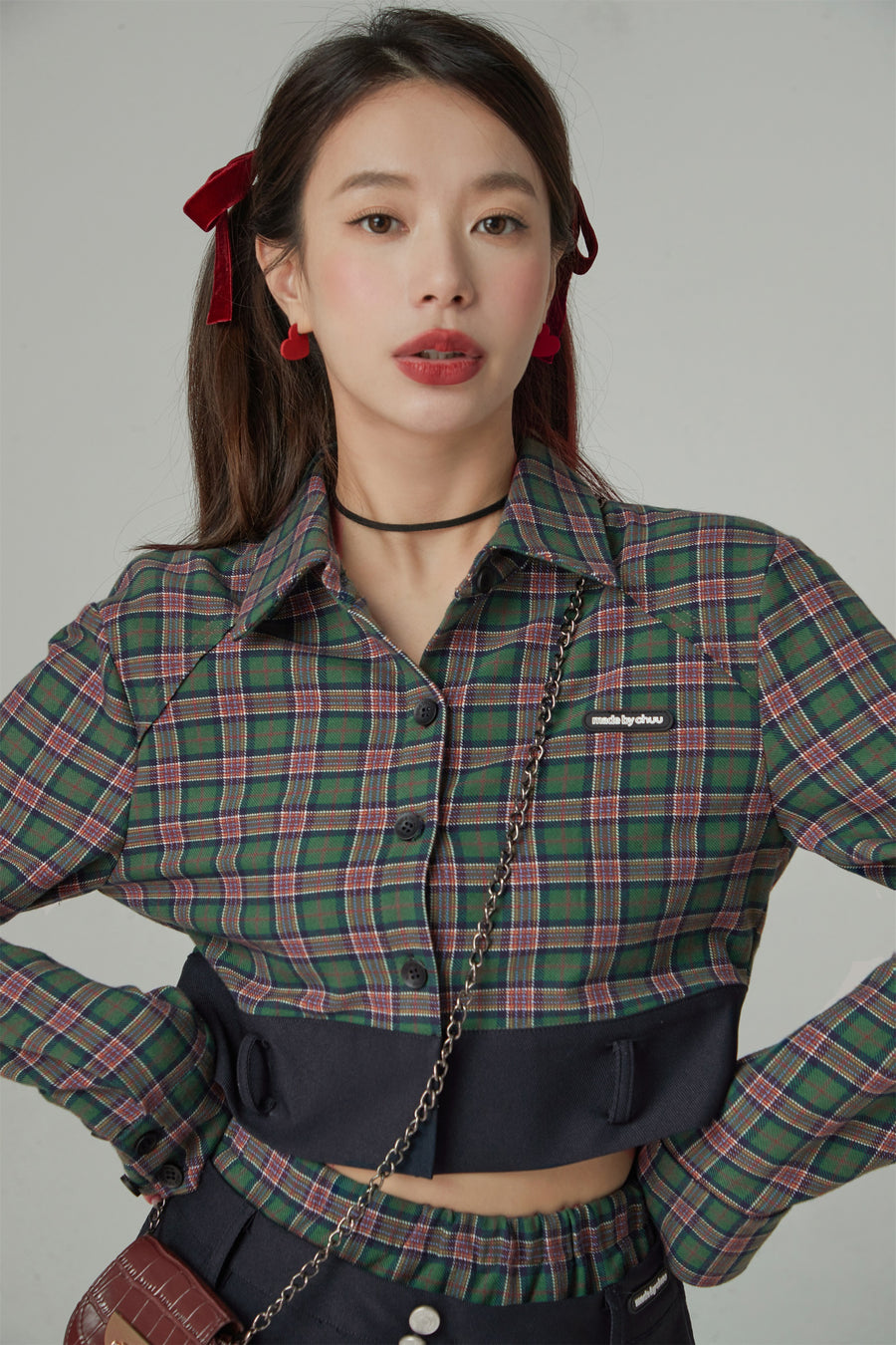 CHUU Prepared For This Moment Cropped Check Shirt