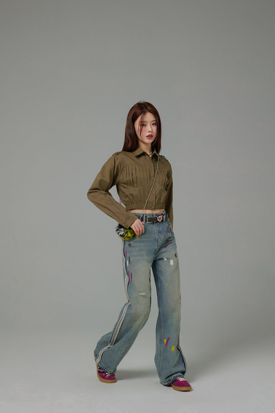 CHUU Paint Streaks Straight Wide Denim Pants