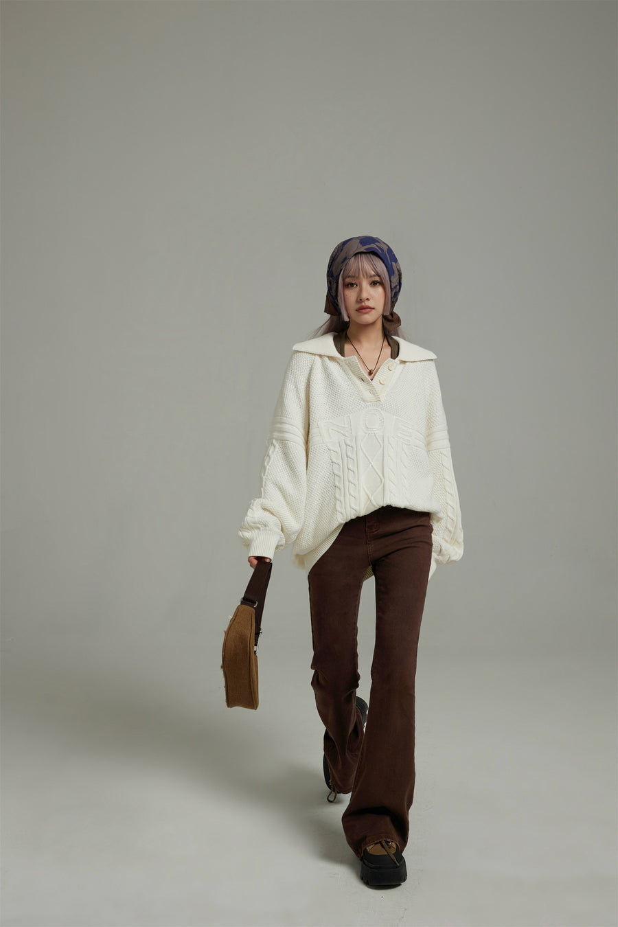 CHUU Polo Neck Overfit Knit Sweater