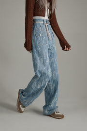 Vertical Stripes High-Waisted Straight Jeans