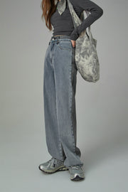 Heart Cutout Wide Straight Jeans