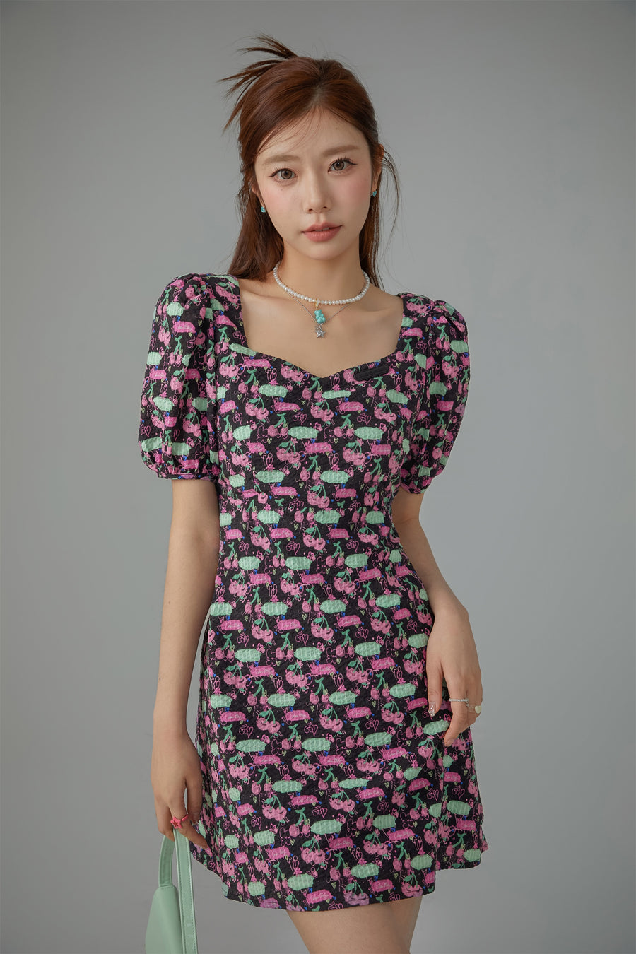 CHUU Cherries Back Cutout Mini Dress