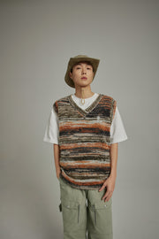 Mixed Color Blur Stripes Knit Vest