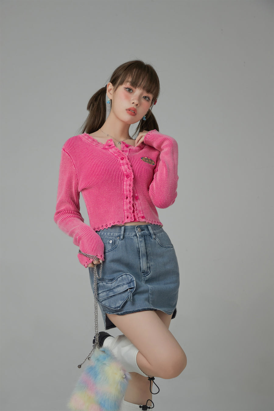 CHUU Fill Hem Ribbed Crop Cardigan