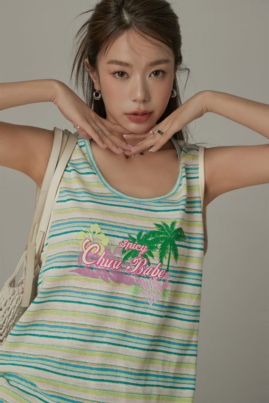 CHUU Chuu Baby Printed Design Striped Sleeveless Oversized T-Shirt