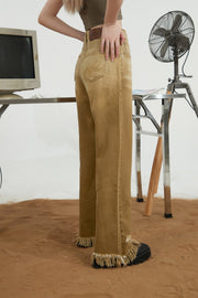 Gradient Wide Denim Frayed Pants