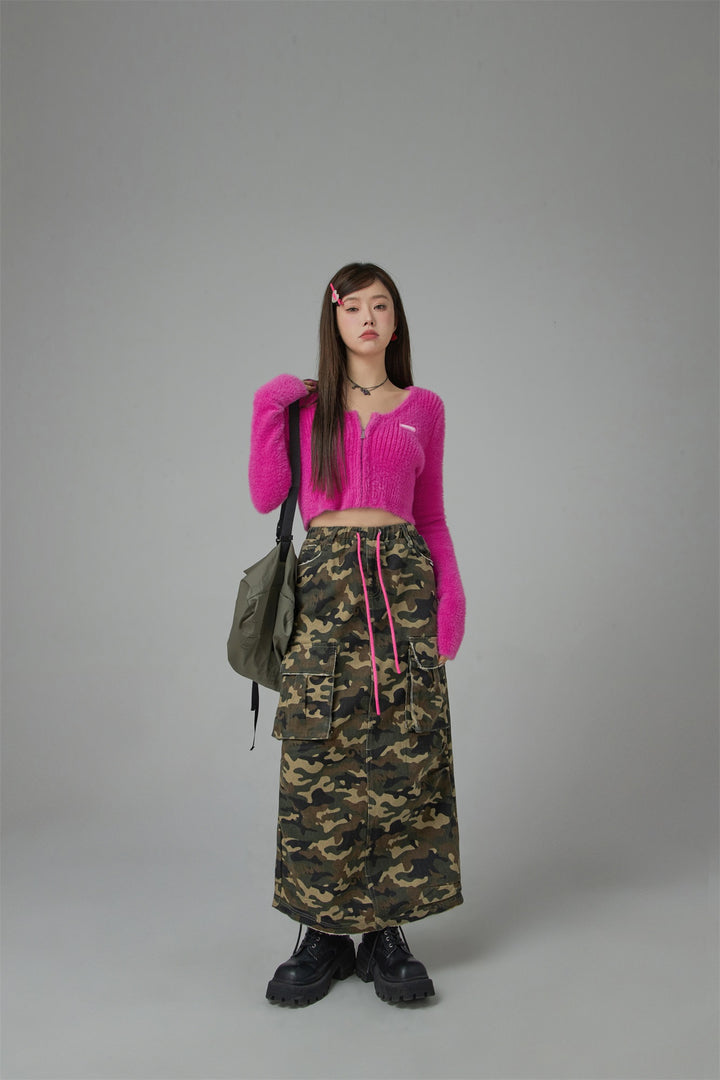 Hiding Your Dms Camo High Waist Long Skirt