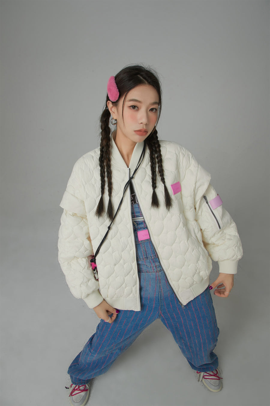 CHUU Cherry Heart Quilted Padded Jacket