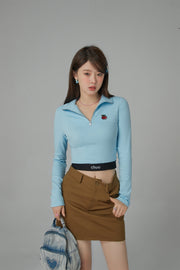 Love Zone Cherry Half-Zip Cropped T-Shirt