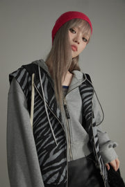 Zebra Zip-Up Vest Hoodie