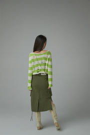 Distressed Stripe Crop Knit Top