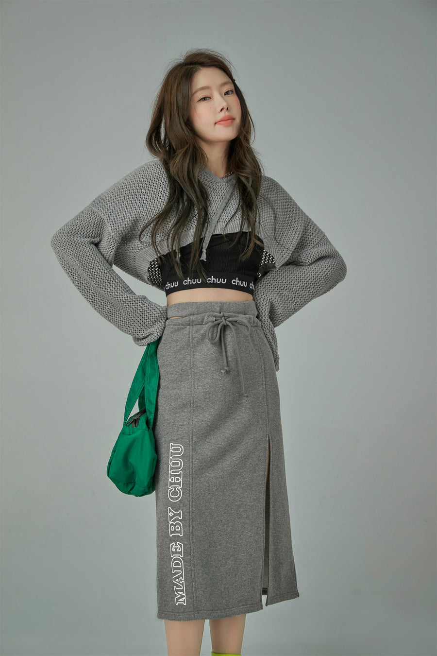 CHUU Front Slit Sport Midi Skirt