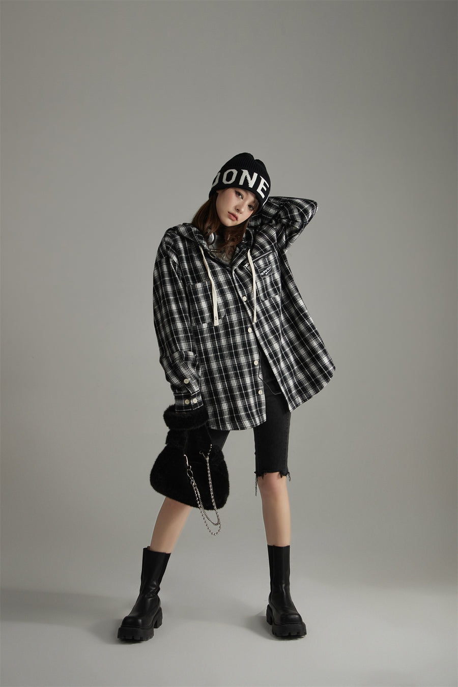 CHUU Classic Check Hoodie Shirt