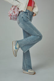 Sunshine High Waist Bootcut Washed Denim Pants