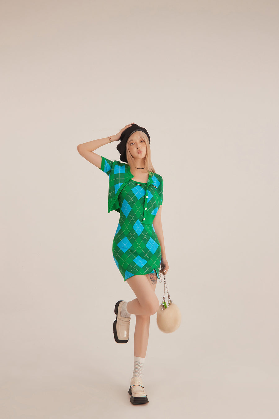 CHUU Argyle Knitwear Sleeveless Mini Dress