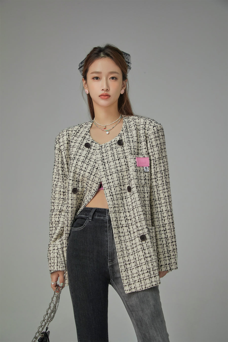 CHUU Princess Treatment Check Double Tweed Jacket