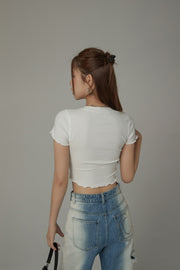 Chuu Cherry Lettuce Hem Cropped Top