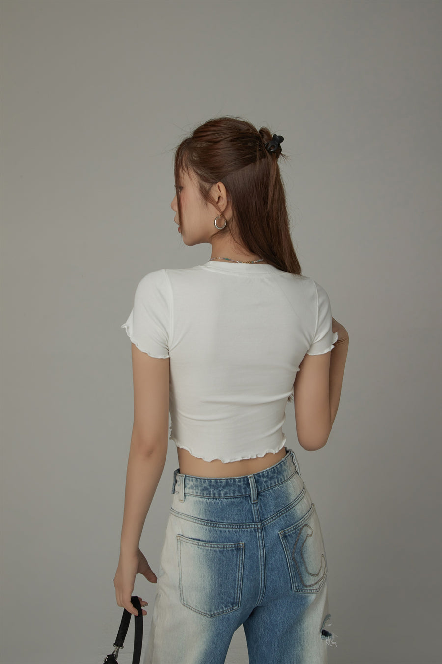 CHUU Chuu Cherry Lettuce Hem Cropped Top