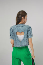 Back Heart Cutout Denim Jacket