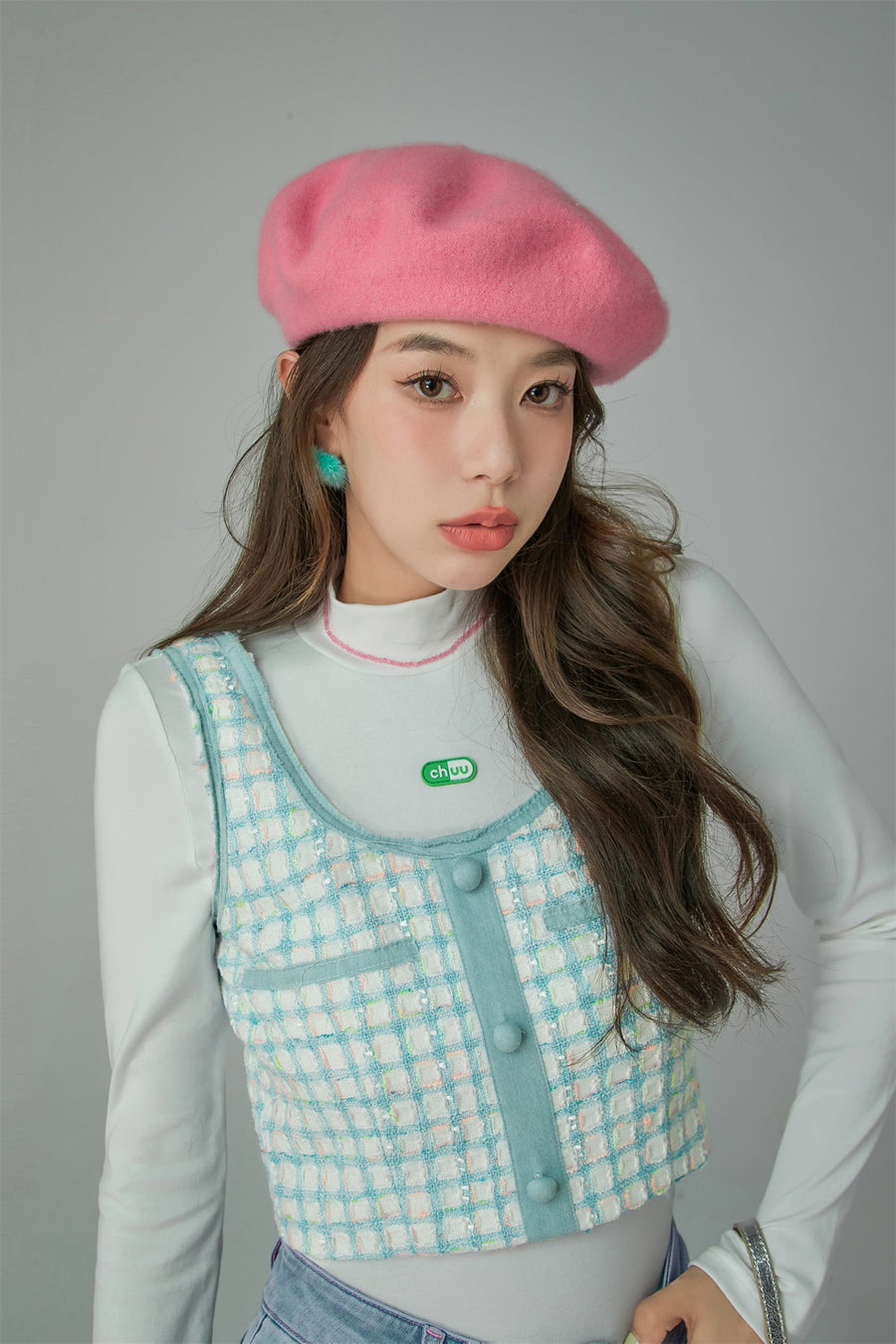 CHUU Tweed Check Buttons Sleeveless Top