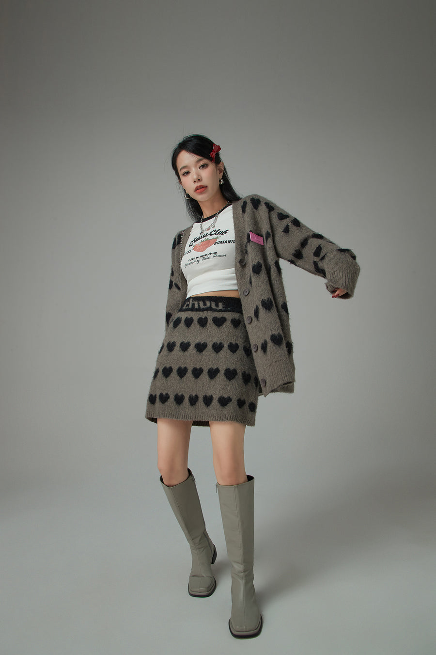 CHUU Wall Of Hearts Jacquard Knit Skirt