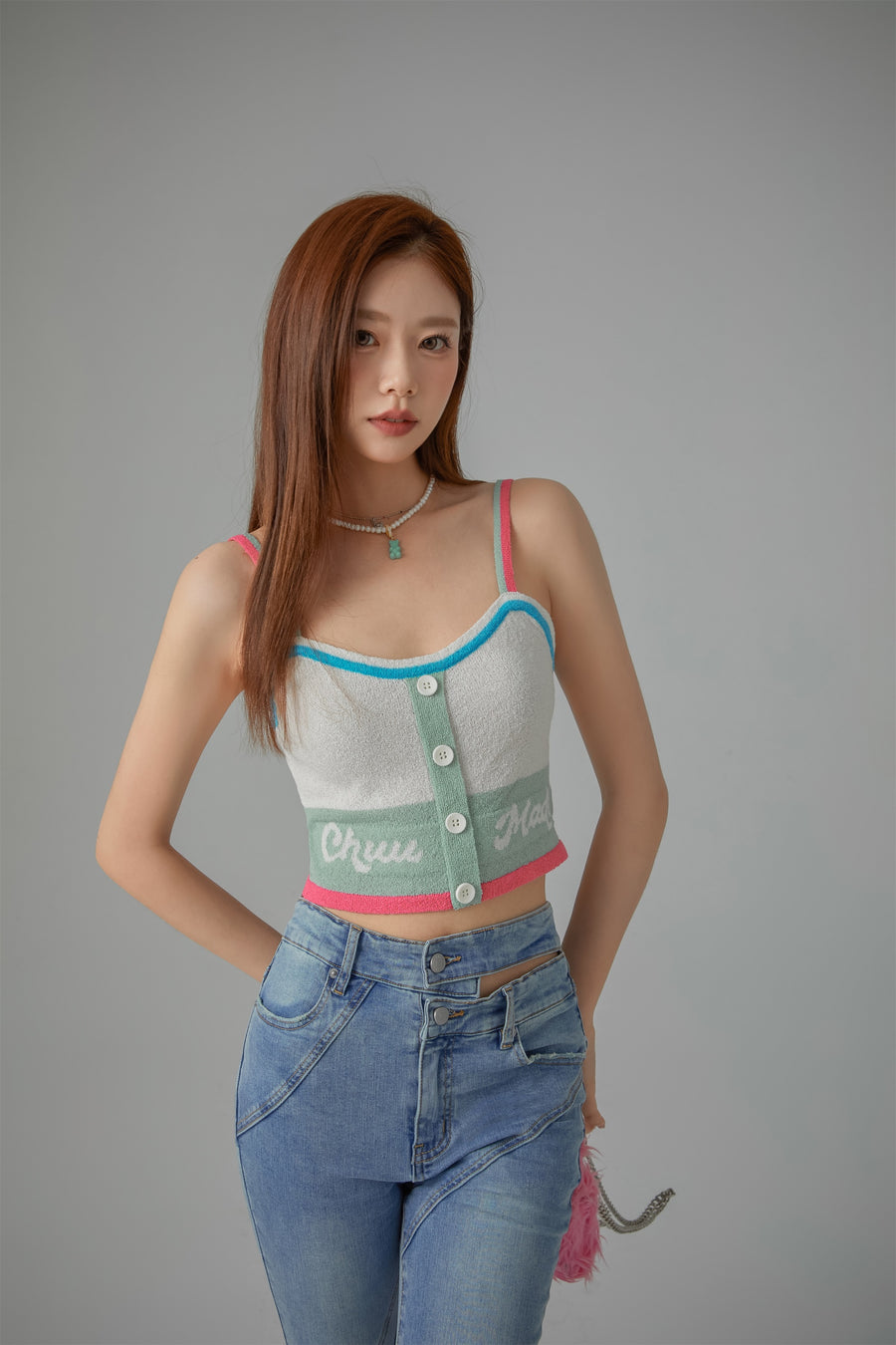 CHUU Color Lined Button Bustier Top