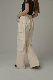 Basic Color String Cargo Wide Pants