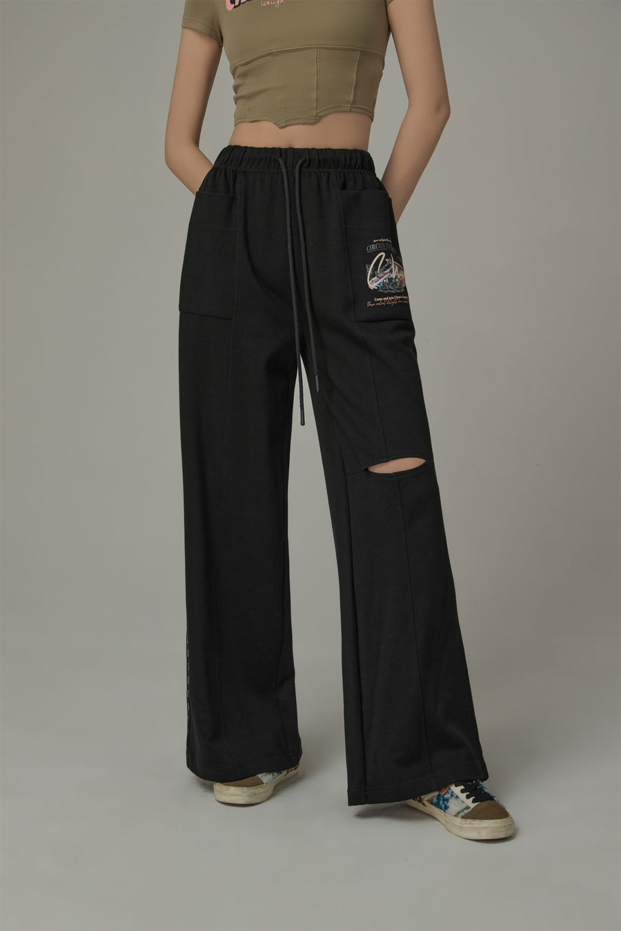 CHUU String Wide Slit Pants