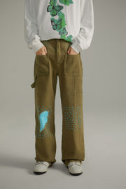 Blue Stitches Khaki Straight Pants