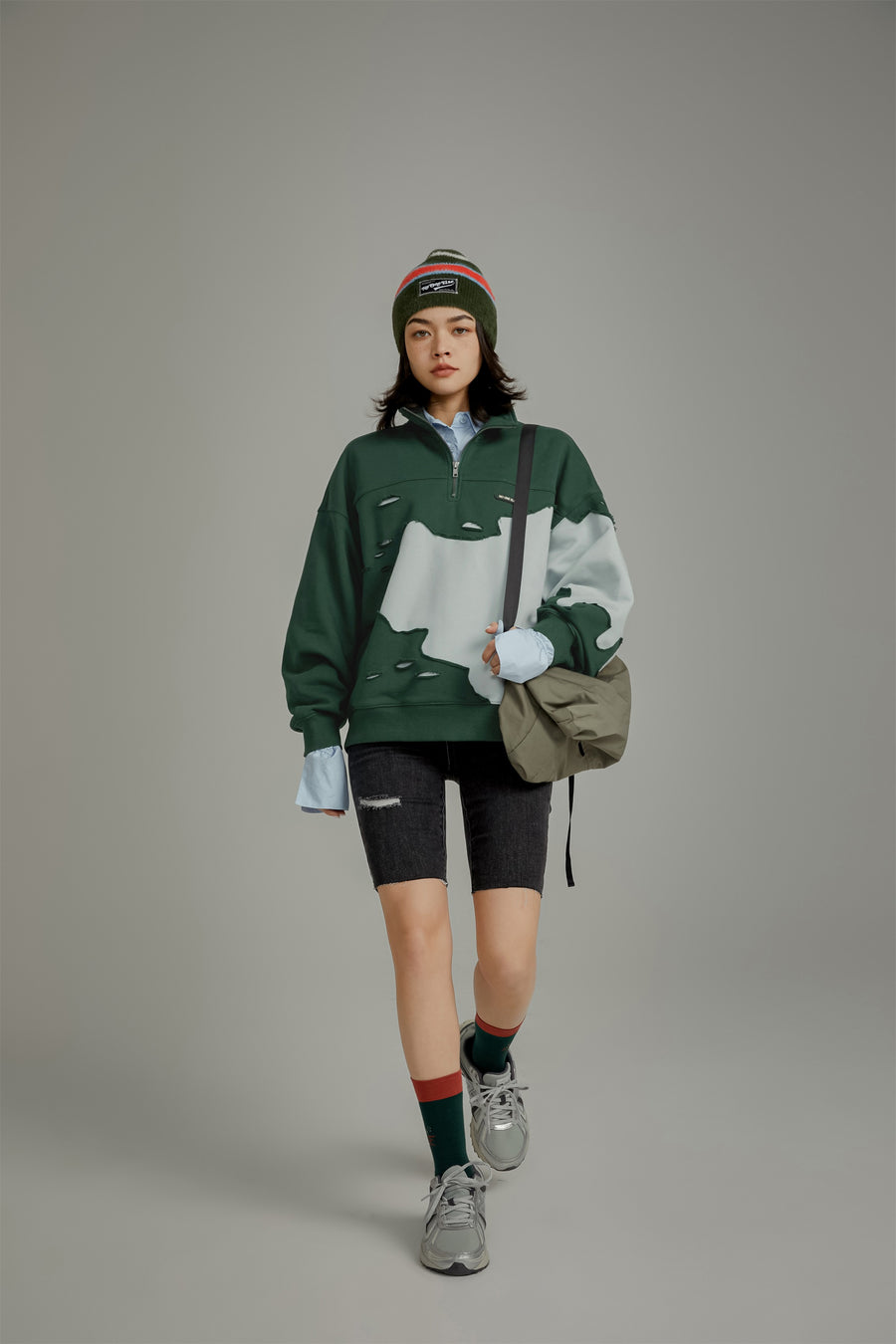 CHUU Color Matching Half Zip-Up Sweatshirt