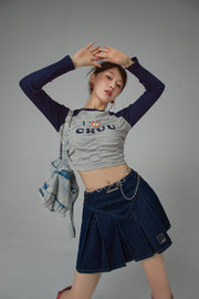 I Love Chuu Raglan Cropped Shirring T-Shirt