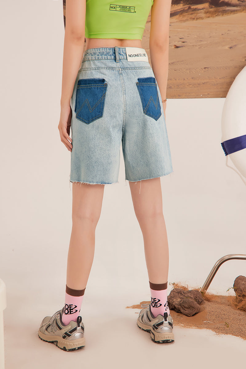 CHUU Color Matching Denim Bermuda Shorts