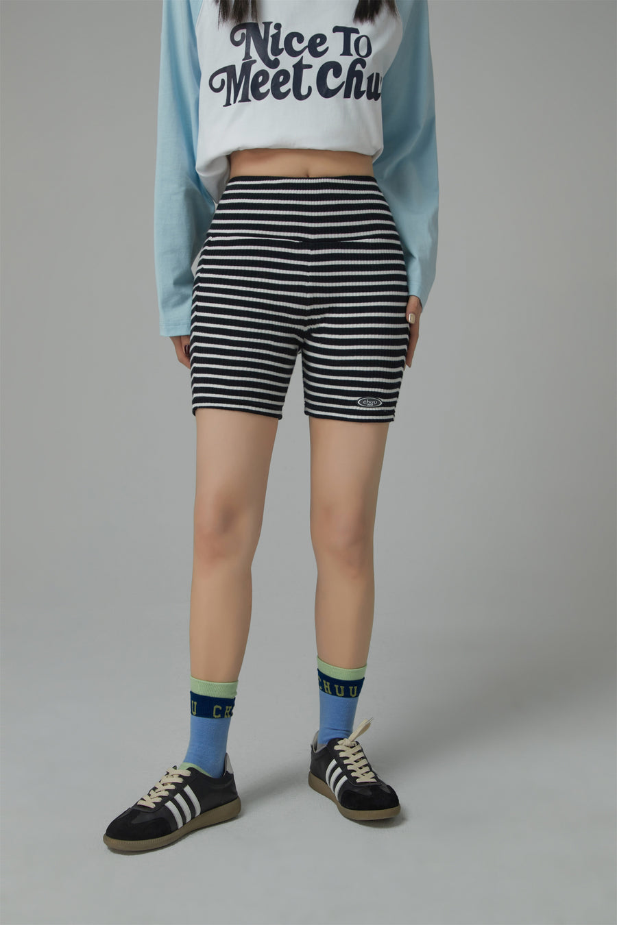 CHUU Striped Ribbed Biker Shorts