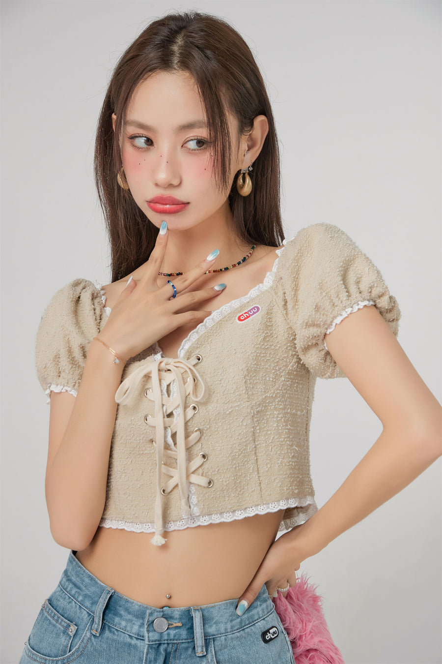 CHUU Corset Puff Sleeve Blouse