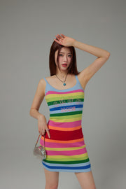 Rainbow Stripes Knit Cami Dress