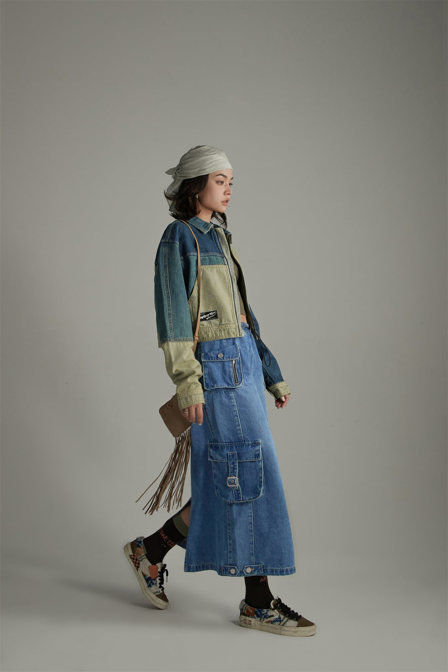 CHUU Denim Or Brown Cotton Cargo Skirt