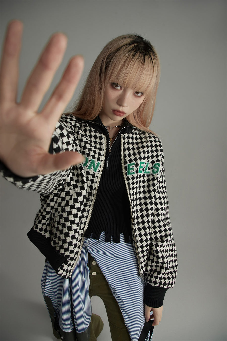 CHUU Chess Pattern Loose Fit Coat